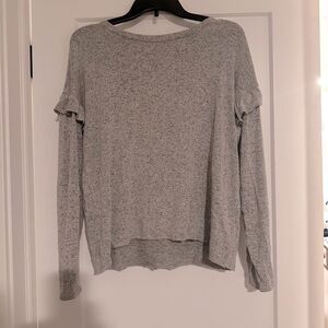 American Eagle Soft & Sexy Plush Gray Sweater Long Sleeve Ruffle Shoulder Size L